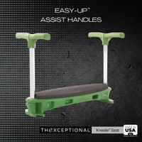 Arthritis-friendly Easy-Up handles on Kneelie™ garden bench