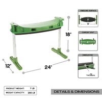 Kneelie garden kneeler and seat with labeled dimensions: 19” x 9” foam pad, 0.75” thickness, 280 lb weight capacity, lightweight aluminum frame, total product weight 5.5 lbs. Includes ergonomic handles and non-marking foot pads for home, garage, and garden use.