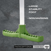 Non-marking stability footpad on Kneelie™ seat for indoor use