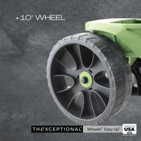 Close-up of never flat tire of Wheelie Easy-Up garden stool showing tread detail and durable construction