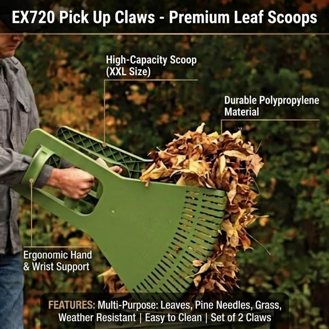 Pick-Up Claws™ Leaf Scoops – Ergonomic Lawn Cleanup Tool  Made in USA
