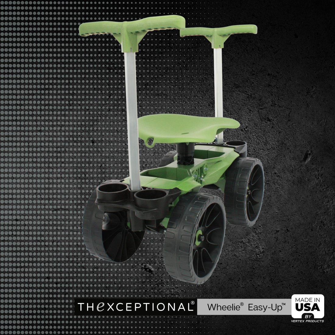 Wheelie Easy-Up garden stool for seniors, highlighting ergonomic seat, wheels, and storage features