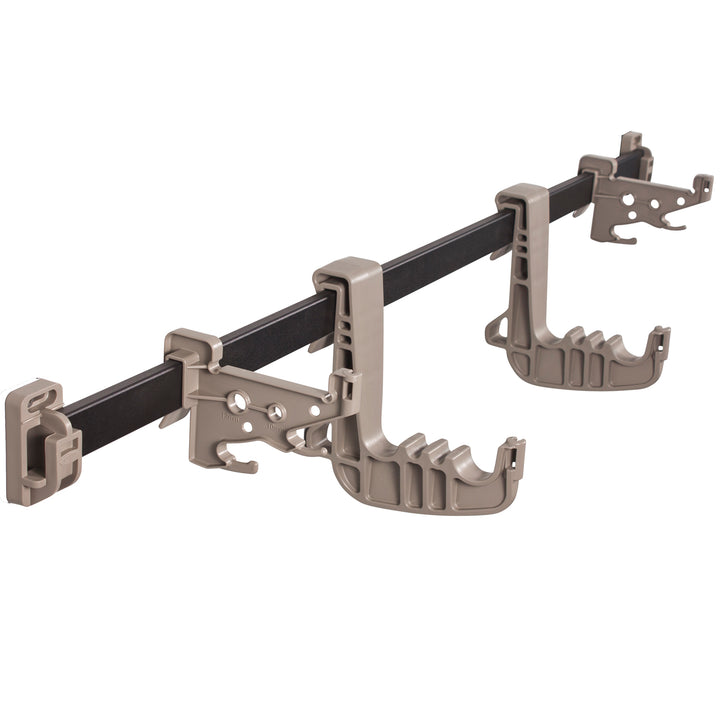 The StoreEdge garage and garden storage system is a complete storage system for holding and storing garden tools, power tools, sporting goods, bikes and the storage of general household goods.  The storage track system keeps items organized and compact in garage storage.